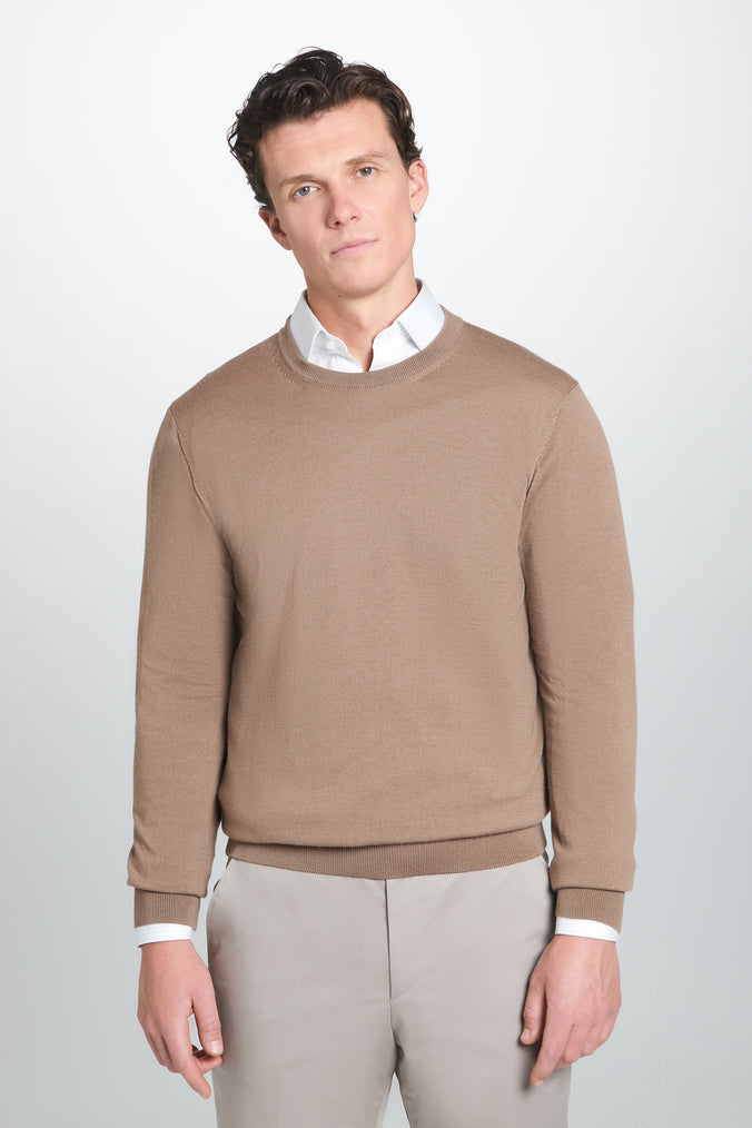 Camel Merino Wool Crew Neck Sweater