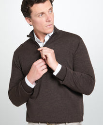 Chocolate Merino Wool Zip Neck Sweater