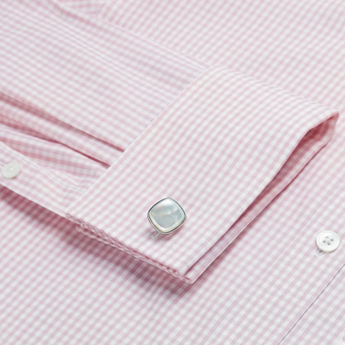 Pale Pink & White Slim Fit Double Cuff Essential Gingham Formal Shirt