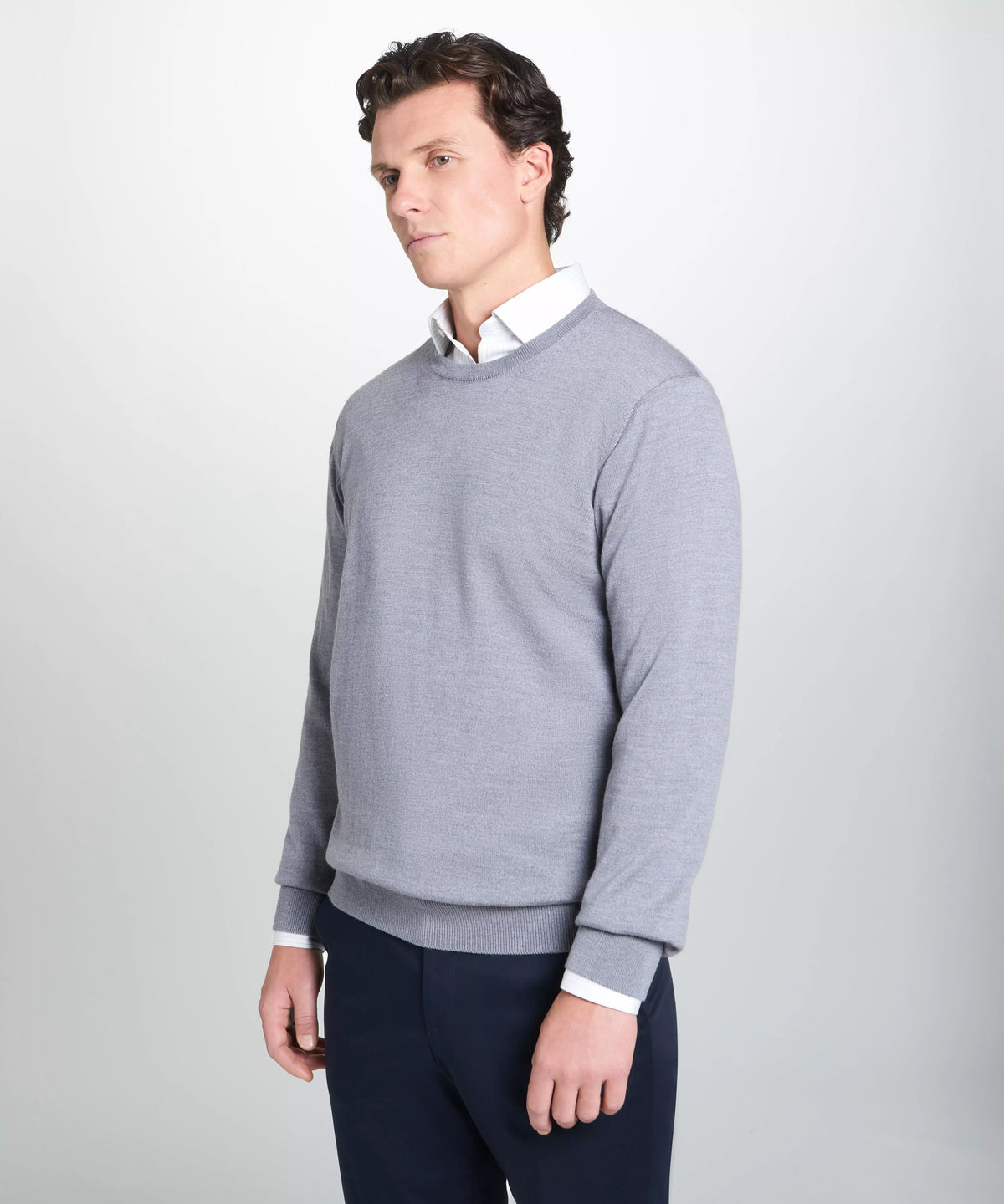 Pale Grey Merino Wool Crew Neck Sweater