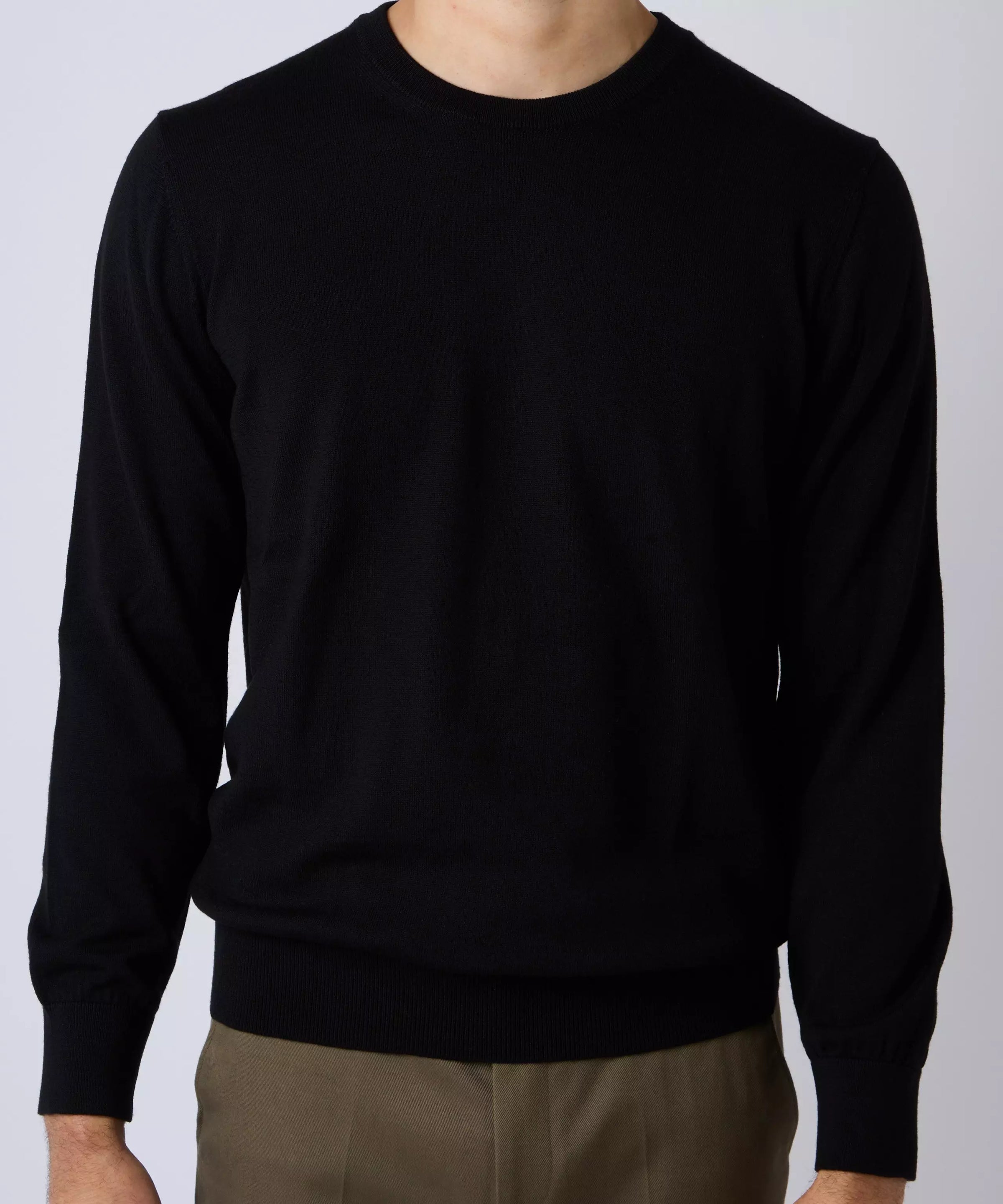 Black Merino Wool Crew Neck Sweater