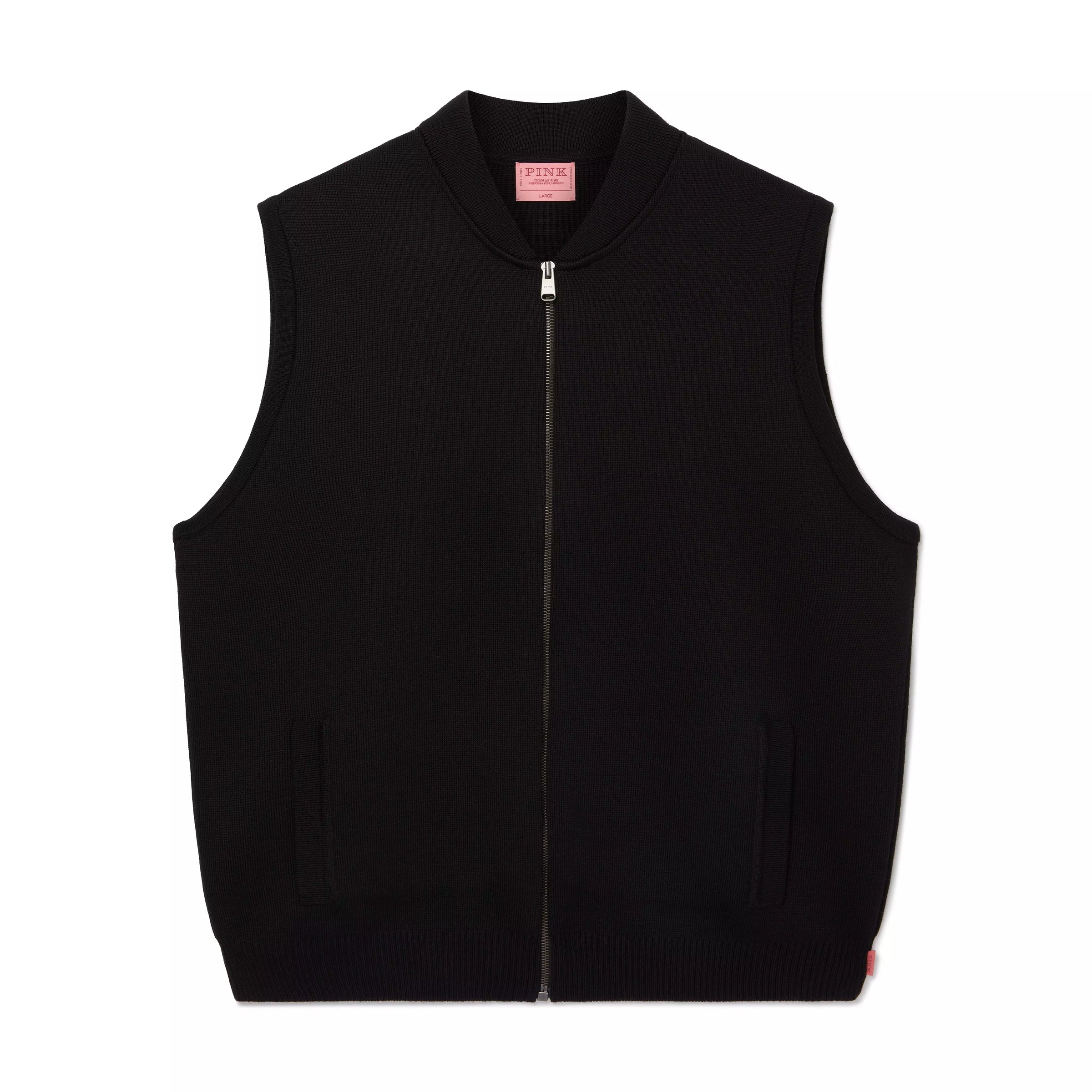 Black Knitted Merino Wool Zipper Gilet