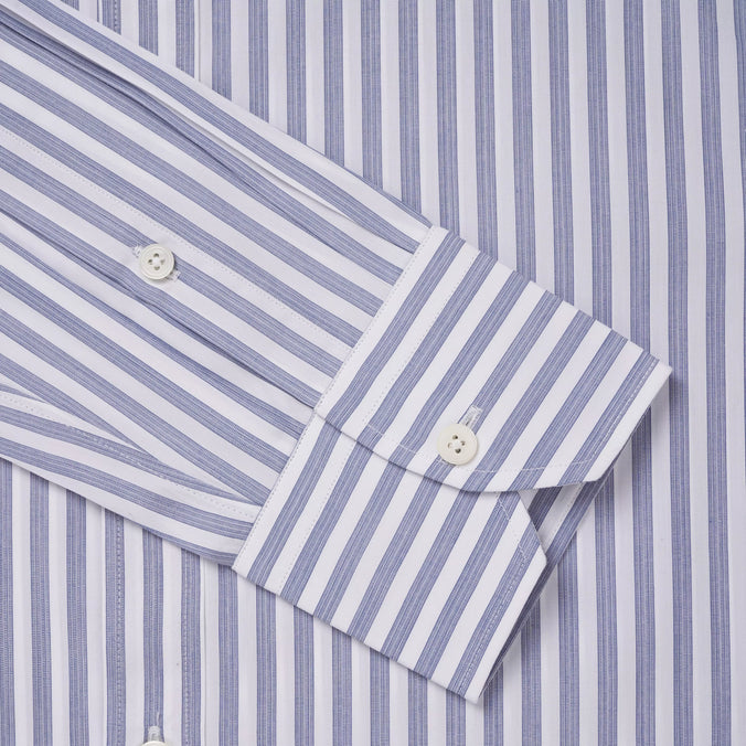 Deep Blue & White Tailored Fit Formal Pillar Stripe Shirt