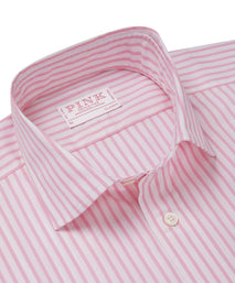Pink & White Classic Fit Smart Casual Cotton Stripe Shirt