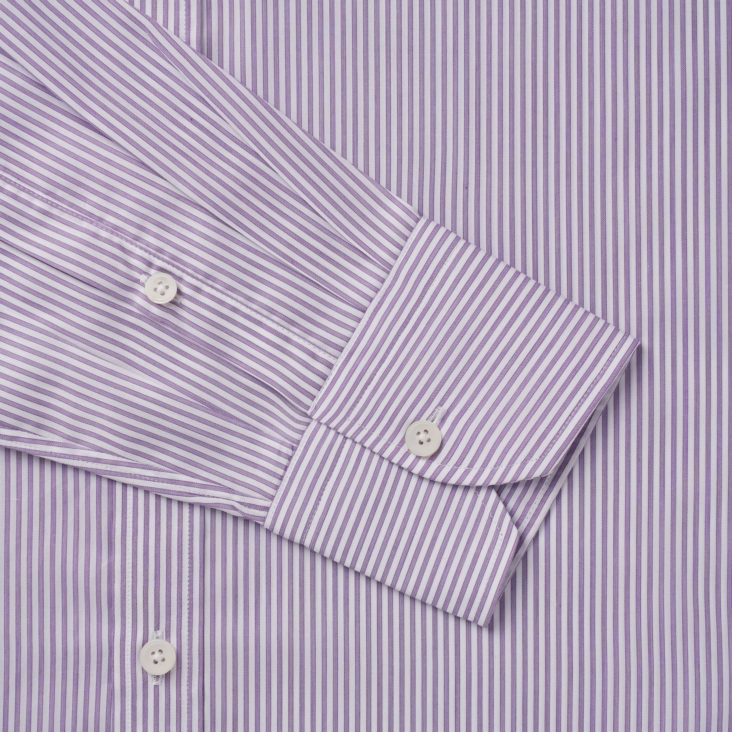 Purple & White Slim Fit Piumino Twill Stripe Formal Shirt