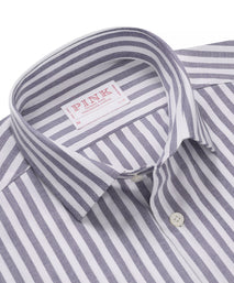 Navy Blue & White Slim Fit Smart Casual Striped Oxford Shirt