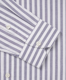 Navy Blue & White Slim Fit Smart Casual Striped Oxford Shirt