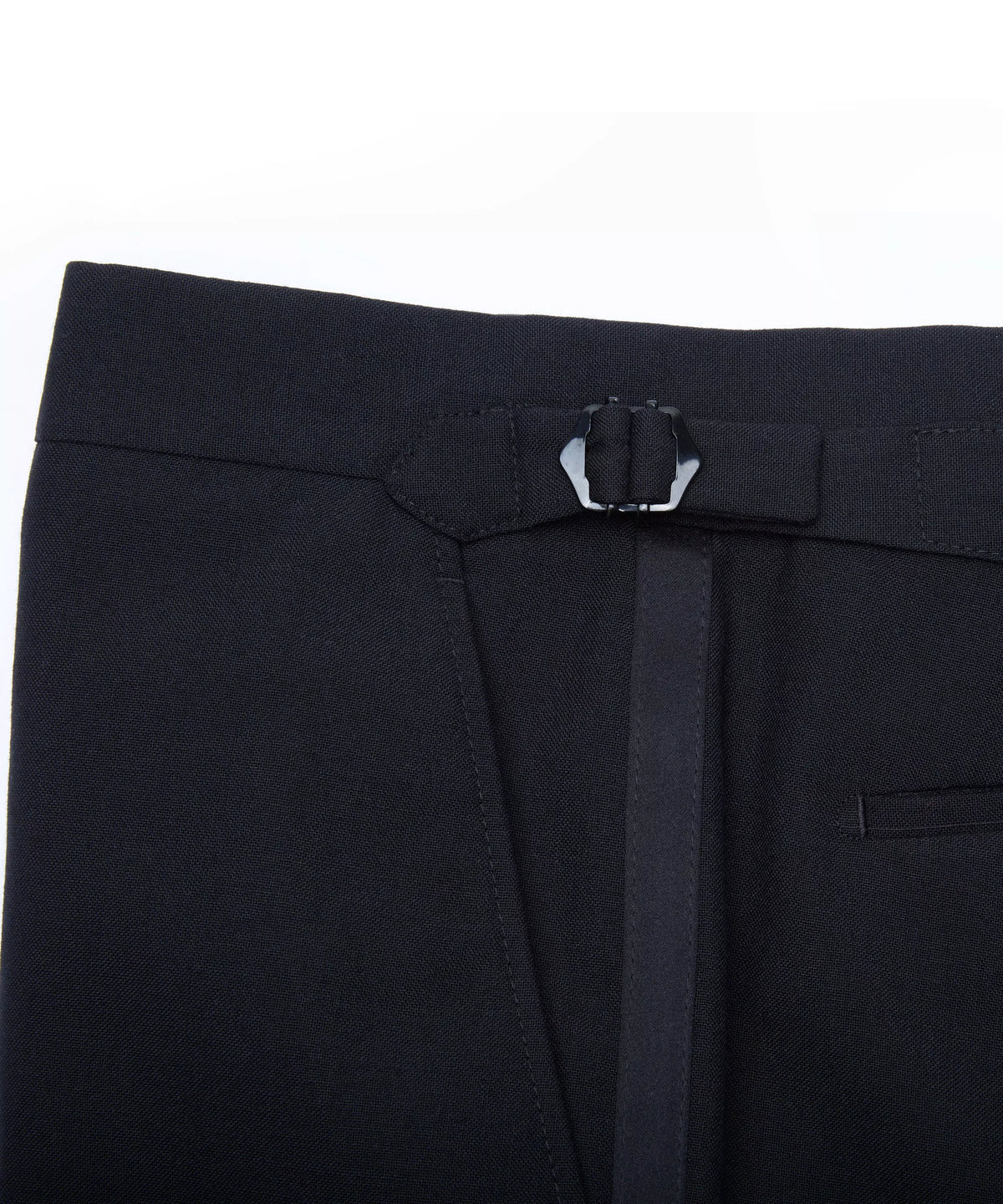 Black Tailored Fit Merino Wool Flat Front Evening Trousers